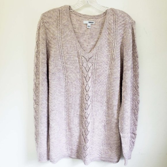 Sonoma Women's Creamy Pink Knit V Neck Long Sleeve Shirt Top Blouse Sweater - Picture 13 of 13